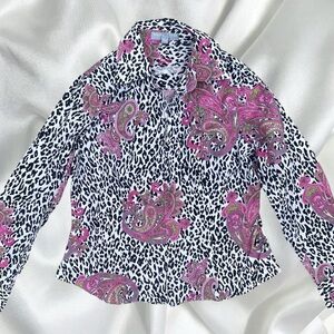 Vintage y2k cheetah and paisley zip up collared top